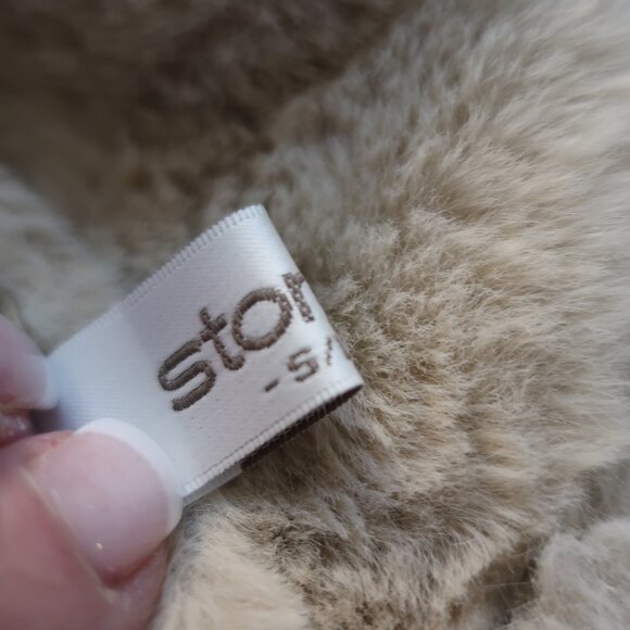 Womens Storets Beige Faux Leather Faux Fur Shearling Style Jacket Coat S/M - Picture 12 of 13